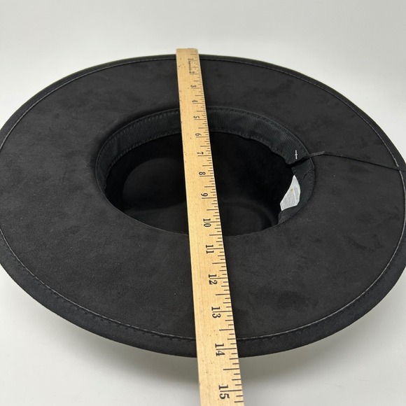 Black Wide Brim Fedora Cowboy Hat Women's Medium Large Black - Picture 9 of 9